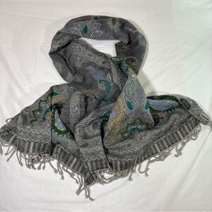 Handmade WOOL embroidered Elegant Gray Paisley Scarf